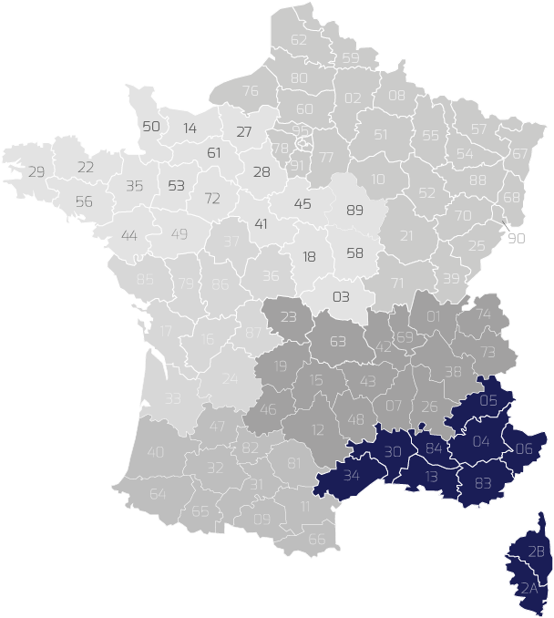 Carte France ACWA - Secteur sud est